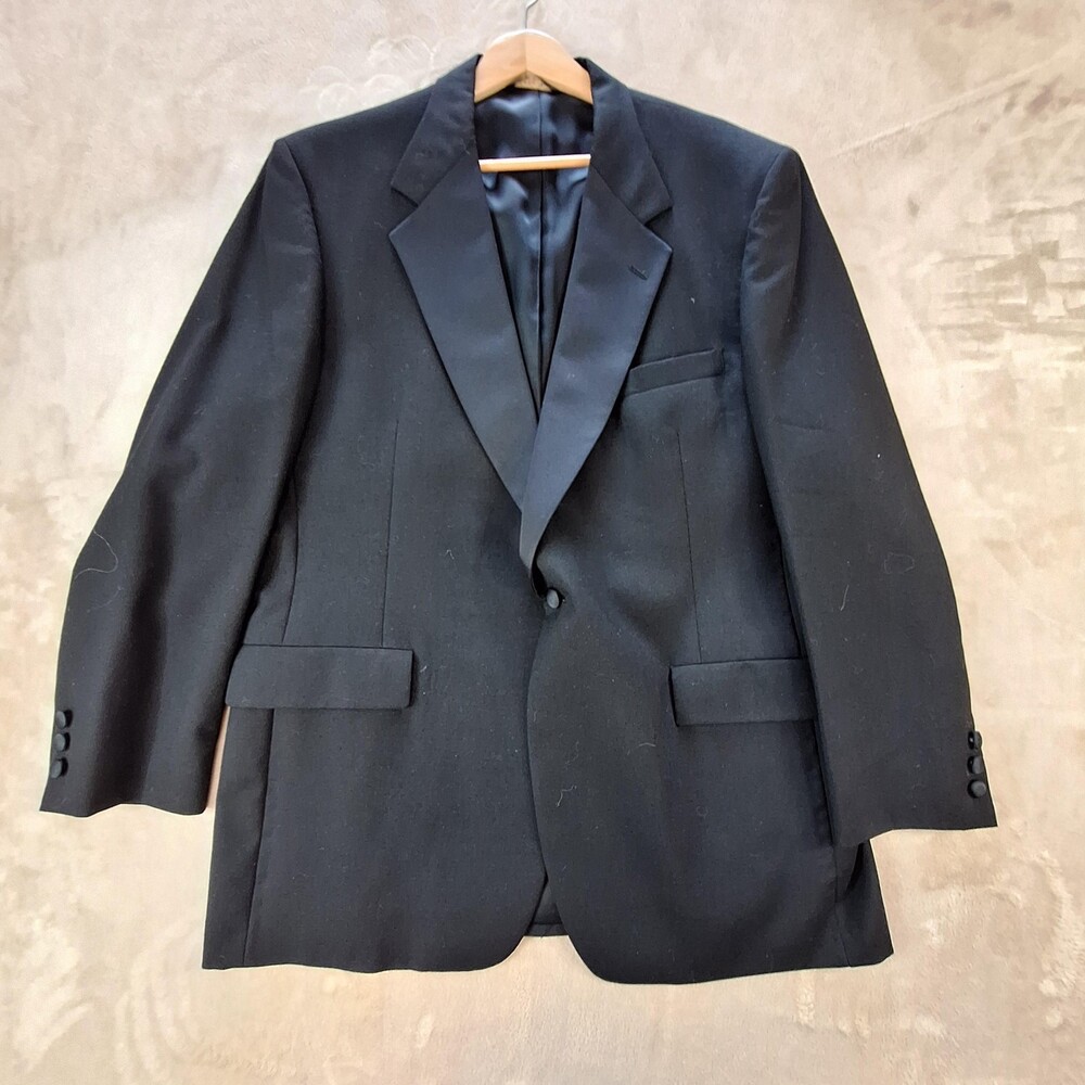 Suit Jacket Mens 46 Long Black Tuxedo Shawl Lapel Single Vent 1 Button USA